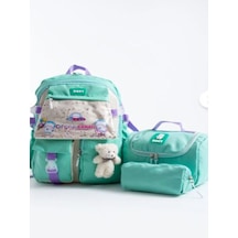 Trg Yeşil Roxy Yeşil Kore Kawaii Ayıcıklı Okul Çantası Seti Sırt Çantası+beslenme Çantası+kalemlik Mint Yeşili