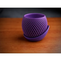 3d Baskı Küre Saksı - Kafes Dokulu İki Parçalı Dekoratif Saksı - Mor-mor Çok Renkli