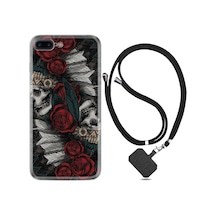 Apple Uyumlu iPhone 6 6S Plus Kılıf Boyun Askılı Skull Rose 1673