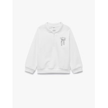 Koton Pamuklu Uzun Kollu Yarım Fermuarlı Polo Yaka Sweatshirt Ekru 7wmg10042ak