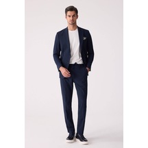 Erkek Lacivert Slim Fit Torba Cep Çizgili Jogger Pantolonlu Sivri