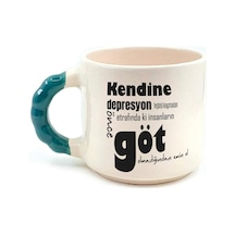 Kendine Depresyon Teşhisi Koymadan Önce Baskılı Yeşil Kulplu Boncuk Kupa