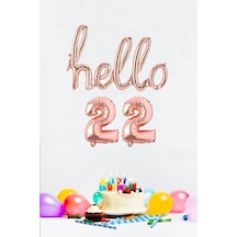 22 Yaş Doğum Günü Balonları - Hello 22 El Yazısı Rose Gold Renk Folyo Balon Rose Gold