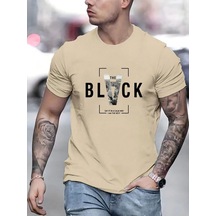 The Black Baskılı Süprem Bej T-shirt - Oversize Bisiklet Yaka Tişört Bej