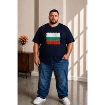Sngl Tekstil Erkek Büyük Beden Kısa Kollu Bulgaristan Bayrak Baskılı Tişört 3xl 4xl 5xl 6xl 7xl 8xl 9xl Lacivert