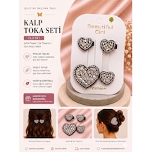 3'lü Set Kalp Tasarımlı Işıltılı Taşlı Klips Saç Tokası - 5 Farklı Seçenek 0