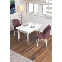 Neri Beyaz 70x110 Sabit Mutfak Masası 2 Sandalye gül kurusu
