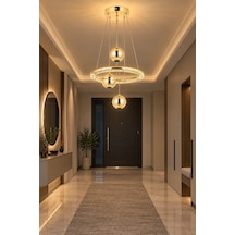 Modern Premium Gold Halka 3 Renkli Ledli Sarkıt Avizesi Salon Mutfak Çocuk Odası Şık Modelleri 84w Beyaz