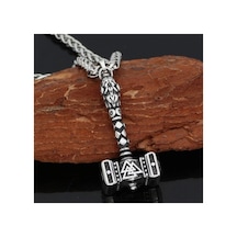Lunarie Mjölnir Thor Çekici Kolye Eskitme Gümüş Renk Valknut