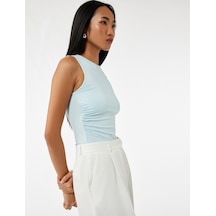 Koton Slim Fit Bisiklet Yaka Drapeli Kolsuz Tişört Mavi 5sak10751ek Mavi