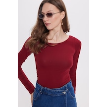 Tudors Kadın Slim Fit Dar Kesim Uzun Kollu Viskon Bordo Bluz-35200 Bordo
