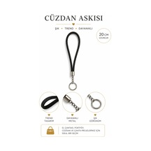 Vollen Yarn Cüzdan Askısı 20 Cm El Askılığı Bilek Askısı Metal Halkalı Cüzdan Ve Çanta Aksesuarı Siyah