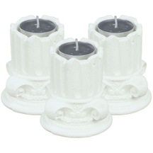 Şamdan Dekoratif Mumluk Eskitme Şamdan Set 3 Lü Üçlü Tealight Uyumlu Sütun Model - Beyaz