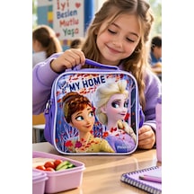 Beslenme Çantası Mor Kar Prensesi Temalı Çocuk Okul Yemek Çantası Günlük Kullanım 21x21x10 Cm Çok Renkli