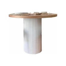 Arya Yuvarlak Ahşap Bohem Masa 110x110 Beyaz - Naturel