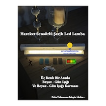 Hareket Sensörlü Şarjlı Led Lamba 30 Cm Gün Işığı - Beyaz Çift Renk