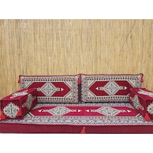 Coton Şark Köşesi Saraylı Desenli Minder Takımı Bordo