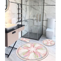 Manolya, Kaymaz, Organik Pamuk Taban Yuvarlak Banyo Halısı-100X100 - 60X60 - 40X60 (3'Lü Set) Çok Renkli