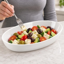 Porselen Büyük Kayık Tabak 28 17 Cm, Beyaz Oval Servis Ve Sunum Tabağı, Yükseltilmiş Kenarlı Makarna, Salata, Meze, Kahvaltılık Ve Ana Yemek Tabağı, 1 Adet Çok Renkli