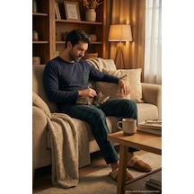 Buratti Ekoseli Cepli Beli Lastikli % 100 Pamuk Regular Fit Erkek Pijama Takımı 6572001 Lacivert