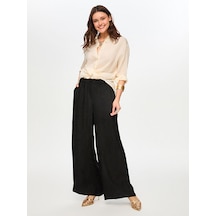 Faik Sönmez Beli Lastikli Kendinden Dokulu Wide Leg Fit Pantolon S26pnt030 Us26pnt03010 Siyah