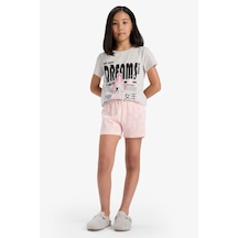 DeFacto Kız Çocuk Pijama Takımı Baskılı Kısa Kollu Üst Desenli Şort E0545A825HSGR293 Gri