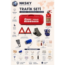 Nksky Eva Çantalı 45 Parça Trafik Ve İlk Yardım Seti Muayene Uyumlu 1 Kg Yangın Söndürücü E Belgeli Demir Ayaklı Reflektör