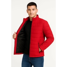 Butik İstanbul Erkek Bomber Mont Ceket Su İtici Kumaş, Kapitone Astarlı, Fermuarlı, Kışlık - Kırmızı
