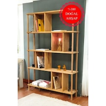 Lüx Naturel Ahşap 5 Raflı Modern Dekoratif Kitaplık Mutfak Rafı Kiler Çok Amaçlı Düzenleyici Raf Ahşap