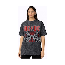 Sevbano Ac Dc Rock In Roll Rock Metal Müzik Grubu Baskılı Unisex Oversize Siyah
