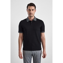 Süvari Siyah Regular Düz Baskısız Pike Fermuarlı Polo Yaka Nefes Alabilen Tişört Ts1014000472-s09