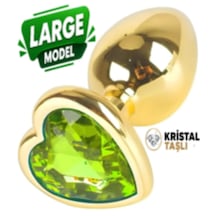 Erofoni Paslanmaz Çelik 9 Cm Kristal Taşlı Gold Kalp Figürlü Large Anal Açııcı Alıştırıcı Gevşetici Metal Plug