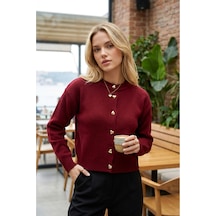 Sayzen Your Shine Trend Basic Kalp Düğmeli Kadın Hırka Bordo