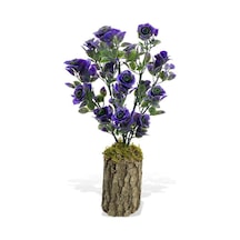 Yapay Çiçek Kütükte Mor Güllü Demet Dekoratif Masa Çiçeği 30*20cm