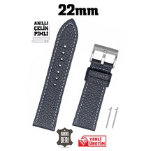 22mm Lacivert Floter Spor Hakiki Deri Saat Kordonu Kayış Akıllı Pimli
