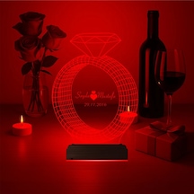 Luvivia Sevgiliye Hediye Tek Taş Yüzük Kişiye Özel 3d Lamba - Masa Gece Lambası