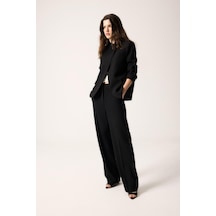 Defacto Straight Fit Yüksek Bel Dökümlü Düz Paça Pantolon D9923ax26aubk81 Siyah-bk81
