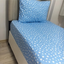 Lionas Tek Kişilik Ranforce Lastikli Çarşaf Takımı Yıldız Desenli Mavi