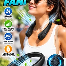 4 Fanlı Boyun Askılı Taşınabilir Fan 5 Hız Modlu 360 Hava Çıkışlı Usb Şarjlı