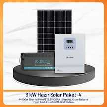3kw Solar Paket - 4 4x600w Bifacial Panel + 25.6v 100ah Lifepo4 Lityum Batarya + Mppt İnverter