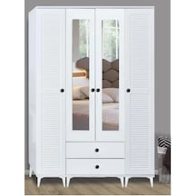 4 Kapılı Aynalı Uras Panjurlu Beyaz Dolap