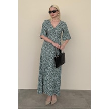 Madmext Mint Yeşili Çiçek Desenli Yarım Kollu Elbise Mg2390 Mint Yeşili