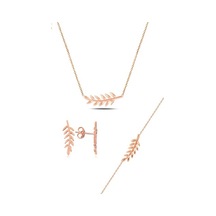 Gümüş Rose Yaprak Üçlü Set