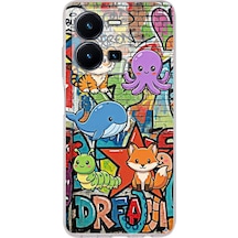 Vivo Y22s İle Uyumlu Grafiti Mini Tasarımlı Şeffaf Silikon Kılıf Şeffaf