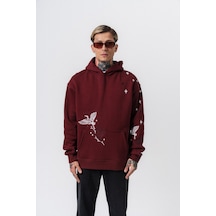 Respire Erkek No Perch Nakışlı Kapüşonlu Oversize Hoodie Bordo