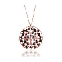 Kuyumcudukkani Siyah Zirkon Taşlı Daire İçinde Hayat Ağacı Kolye-20190-r-blk Rose Gold