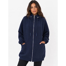 Neden Tekstil Kadın Lacivert Kapüşonlu Oversize Triko Hırka