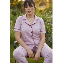 Siyah İnci Bürümcük-krınkıl Büyük Beden Battal Düğmeli Biyeli Pijama Takım 26120825 Lila