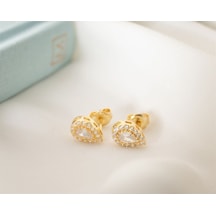 925 Ayar Gümüş Nisan Ayı Doğum Taşı Diamond Damla Küpe