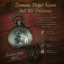 At Motifli Nostaljik Köstekli Cep Saati Kutulu Antika Tasarım Zincirli Saat, Hediyelik, Kişiye Özel, Doğum Günü